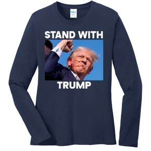 Stand With Trump Fight Gun Shot Fired Rally Shooting Ladies Long Sleeve Shirt