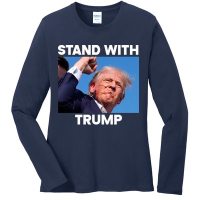 Stand With Trump Fight Gun Shot Fired Rally Shooting Ladies Long Sleeve Shirt