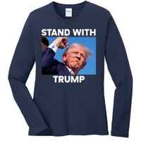 Stand With Trump Fight Gun Shot Fired Rally Shooting Ladies Long Sleeve Shirt