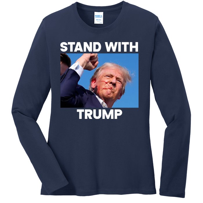 Stand With Trump Fight Gun Shot Fired Rally Shooting Ladies Long Sleeve Shirt