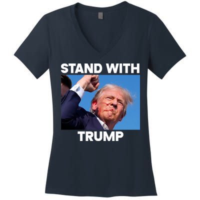 Stand With Trump Fight Gun Shot Fired Rally Shooting Women's V-Neck T-Shirt