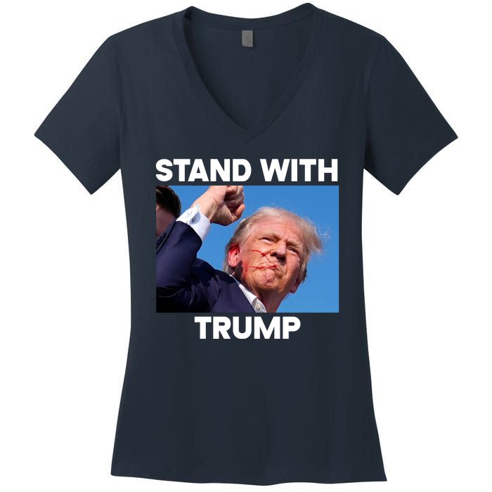 Stand With Trump Fight Gun Shot Fired Rally Shooting Women's V-Neck T-Shirt