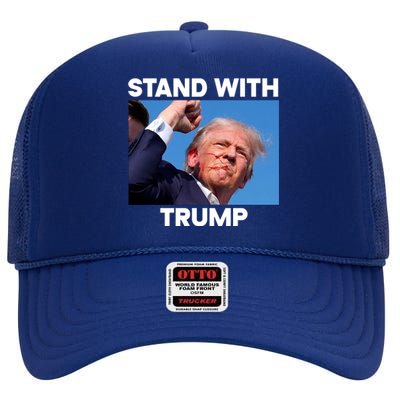 Stand With Trump Fight Gun Shot Fired Rally Shooting High Crown Mesh Back Trucker Hat