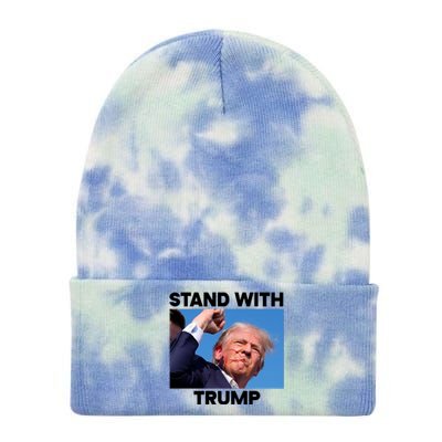 Stand With Trump Fight Gun Shot Fired Rally Shooting Tie Dye 12in Knit Beanie