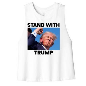 Stand With Trump Fight Gun Shot Fired Rally Shooting Women's Racerback Cropped Tank