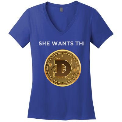 She Wants The D Funny Dogecoin Meme Gift Women's V-Neck T-Shirt