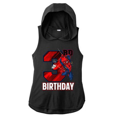 Spider Web Three 3 Years Old ItS My 3rd Birthday Ladies PosiCharge Tri-Blend Wicking Draft Hoodie Tank