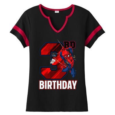 Spider Web Three 3 Years Old ItS My 3rd Birthday Ladies Halftime Notch Neck Tee