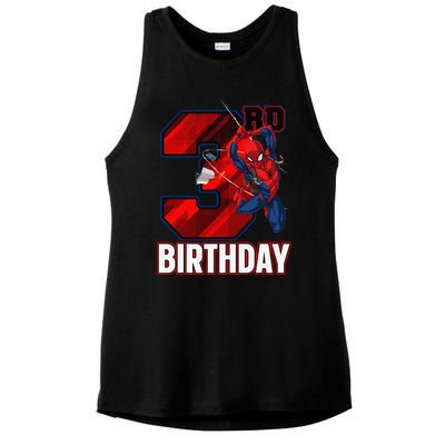 Spider Web Three 3 Years Old ItS My 3rd Birthday Ladies PosiCharge Tri-Blend Wicking Tank