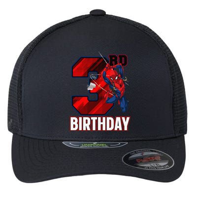 Spider Web Three 3 Years Old ItS My 3rd Birthday Flexfit Unipanel Trucker Cap