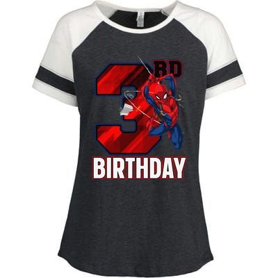 Spider Web Three 3 Years Old ItS My 3rd Birthday Enza Ladies Jersey Colorblock Tee