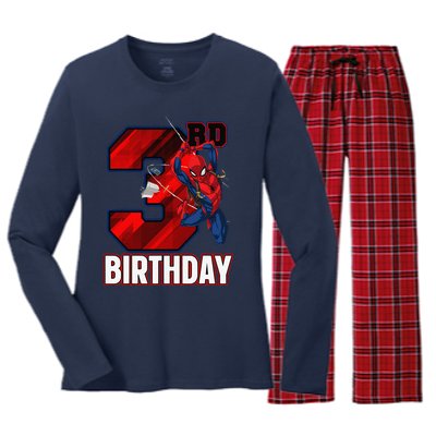 Spider Web Three 3 Years Old ItS My 3rd Birthday Women's Long Sleeve Flannel Pajama Set 