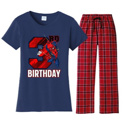 Spider Web Three 3 Years Old ItS My 3rd Birthday Women's Flannel Pajama Set