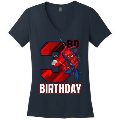 Spider Web Three 3 Years Old ItS My 3rd Birthday Women's V-Neck T-Shirt