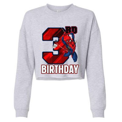 Spider Web Three 3 Years Old ItS My 3rd Birthday Cropped Pullover Crew