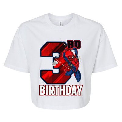 Spider Web Three 3 Years Old ItS My 3rd Birthday Bella+Canvas Jersey Crop Tee