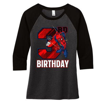 Spider Web Three 3 Years Old ItS My 3rd Birthday Women's Tri-Blend 3/4-Sleeve Raglan Shirt