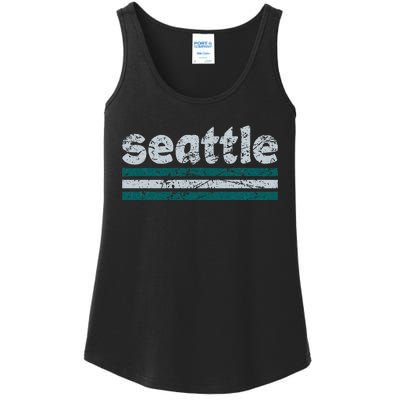 Seattle Washington Three Stripe Vintage Weathered Ladies Essential Tank