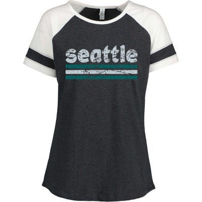 Seattle Washington Three Stripe Vintage Weathered Enza Ladies Jersey Colorblock Tee