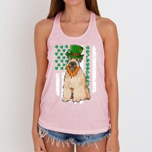 Soft Wheaten Terrier St Patricks Day Irish American Flag Funny Gift Women's Knotted Racerback Tank