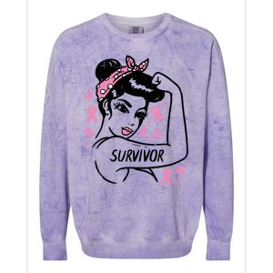 Survivor Warrior Unbreakable Ribbon Breast Cancer Awareness Gift Colorblast Crewneck Sweatshirt