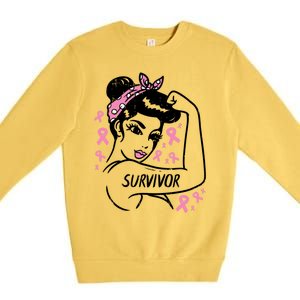 Survivor Warrior Unbreakable Ribbon Breast Cancer Awareness Gift Premium Crewneck Sweatshirt