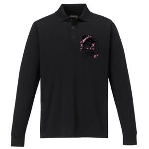 Survivor Warrior Unbreakable Ribbon Breast Cancer Awareness Gift Performance Long Sleeve Polo