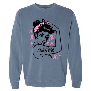 Survivor Warrior Unbreakable Ribbon Breast Cancer Awareness Gift Garment-Dyed Sweatshirt