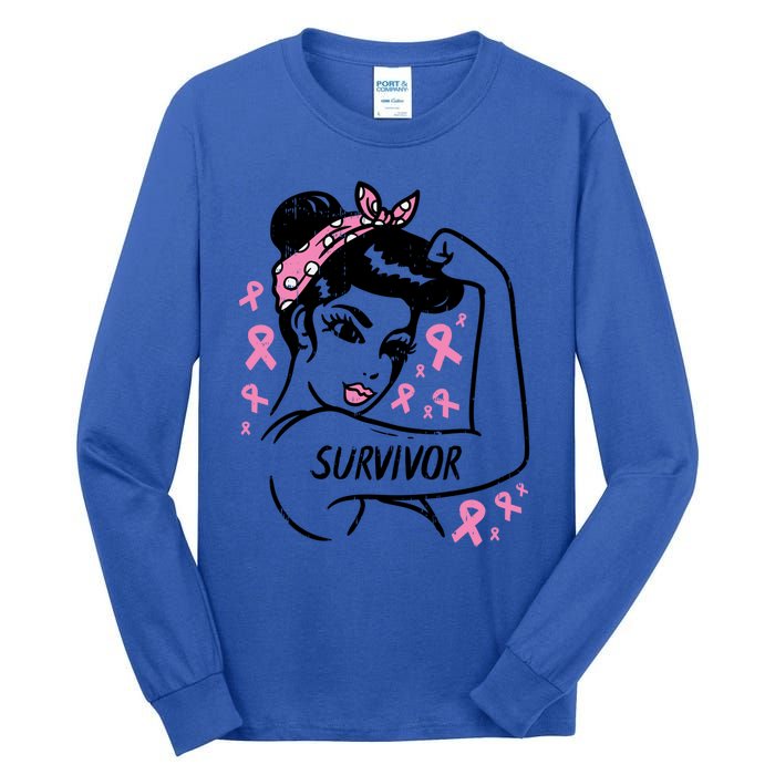 Survivor Warrior Unbreakable Ribbon Breast Cancer Awareness Gift Tall Long Sleeve T-Shirt