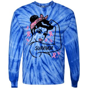 Survivor Warrior Unbreakable Ribbon Breast Cancer Awareness Gift Tie-Dye Long Sleeve Shirt