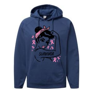 Survivor Warrior Unbreakable Ribbon Breast Cancer Awareness Gift Performance Fleece Hoodie