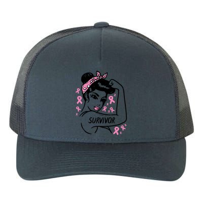 Survivor Warrior Unbreakable Ribbon Breast Cancer Awareness Gift Yupoong Adult 5-Panel Trucker Hat