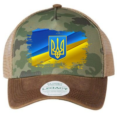 Stand With Ukraine Distressed Coat Of Arms Crest Flag Legacy Tie Dye Trucker Hat