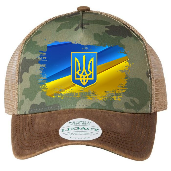 Stand With Ukraine Distressed Coat Of Arms Crest Flag Legacy Tie Dye Trucker Hat