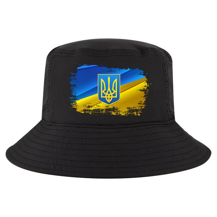 Stand With Ukraine Distressed Coat Of Arms Crest Flag Cool Comfort Performance Bucket Hat