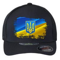 Stand With Ukraine Distressed Coat Of Arms Crest Flag Flexfit Unipanel Trucker Cap