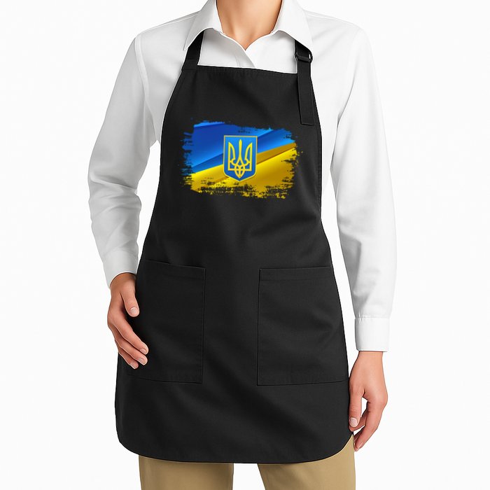 Stand With Ukraine Distressed Coat Of Arms Crest Flag Apron