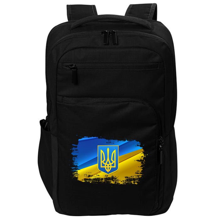 Stand With Ukraine Distressed Coat Of Arms Crest Flag Impact Tech Backpack
