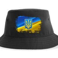 Stand With Ukraine Distressed Coat Of Arms Crest Flag Sustainable Bucket Hat