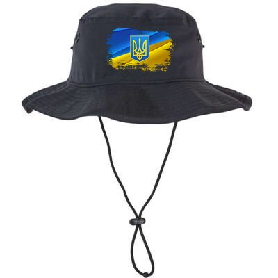 Stand With Ukraine Distressed Coat Of Arms Crest Flag Bucket Hat