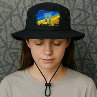 Stand With Ukraine Distressed Coat Of Arms Crest Flag Bucket Hat