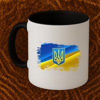 Stand With Ukraine Distressed Coat Of Arms Crest Flag Mug