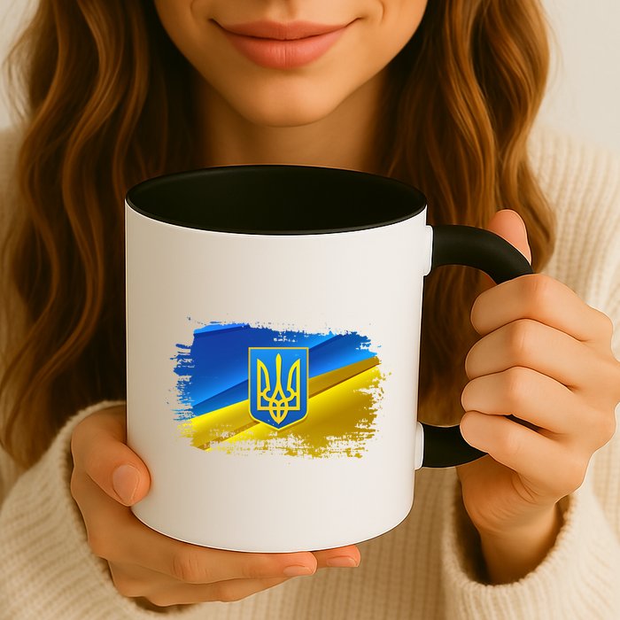 Stand With Ukraine Distressed Coat Of Arms Crest Flag Mug