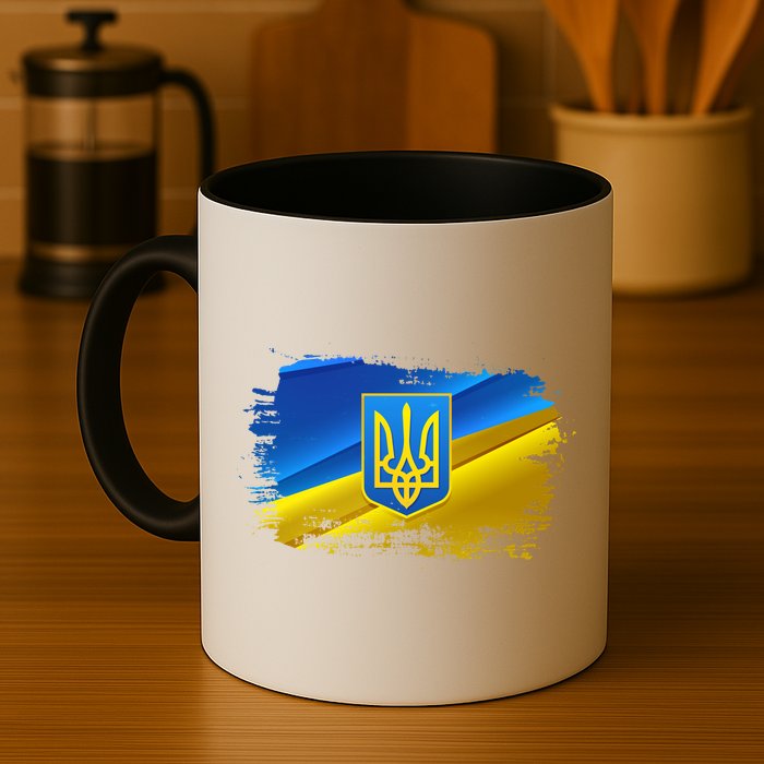 Stand With Ukraine Distressed Coat Of Arms Crest Flag Mug