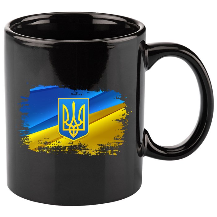 Stand With Ukraine Distressed Coat Of Arms Crest Flag 11oz C Handle Ceramic Mug