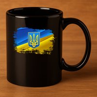 Stand With Ukraine Distressed Coat Of Arms Crest Flag 11oz C Handle Ceramic Mug