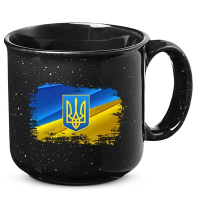 Stand With Ukraine Distressed Coat Of Arms Crest Flag 15oz Campfire Ceramic Mug