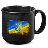 Stand With Ukraine Distressed Coat Of Arms Crest Flag 15oz Campfire Ceramic Mug