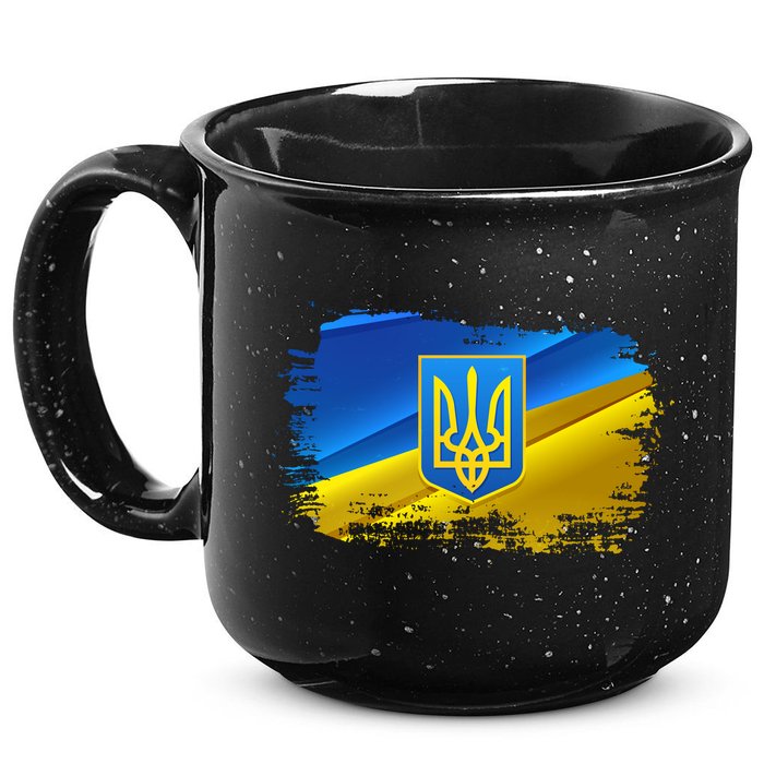 Stand With Ukraine Distressed Coat Of Arms Crest Flag 15oz Campfire Ceramic Mug