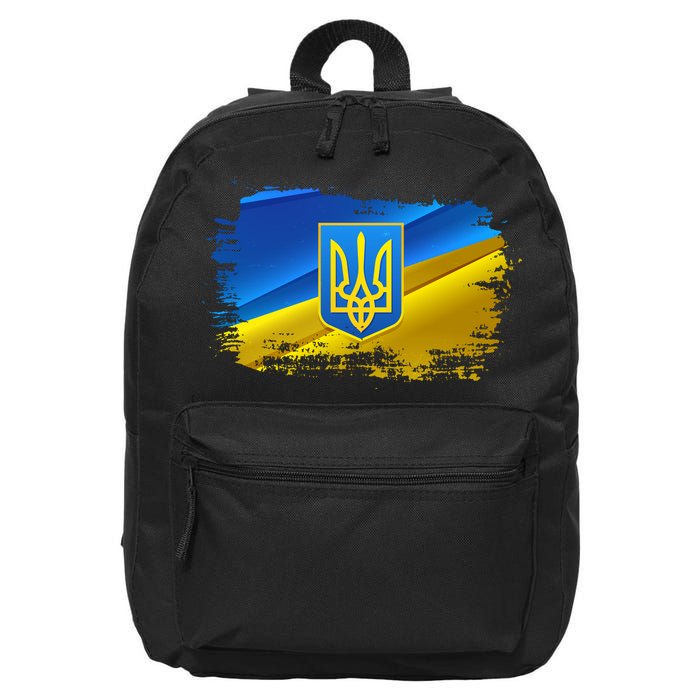 Stand With Ukraine Distressed Coat Of Arms Crest Flag 16 in Basic Backpack